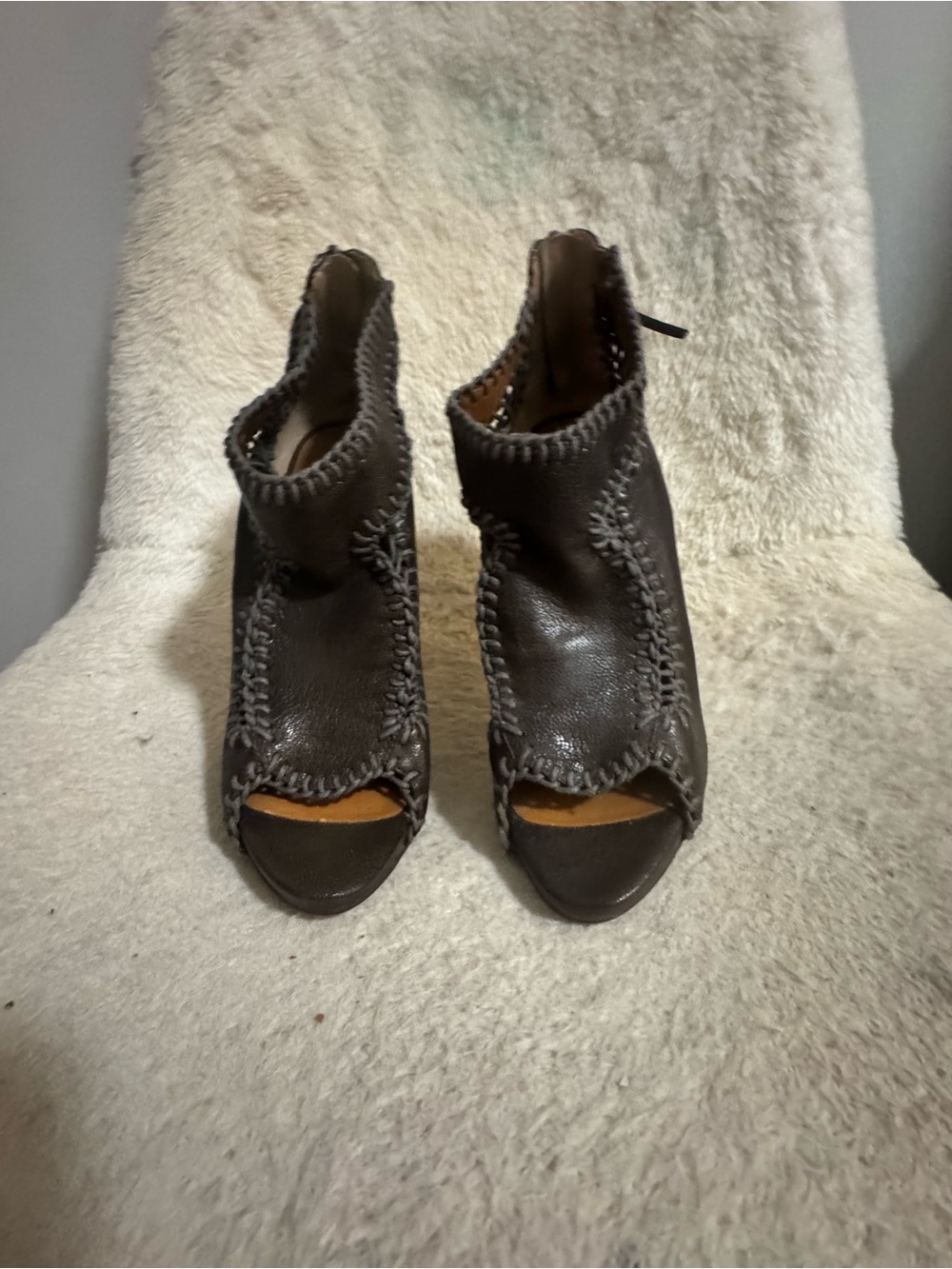 Nine West Women's Open-Toe Stitched Bootie - Dark Brown.